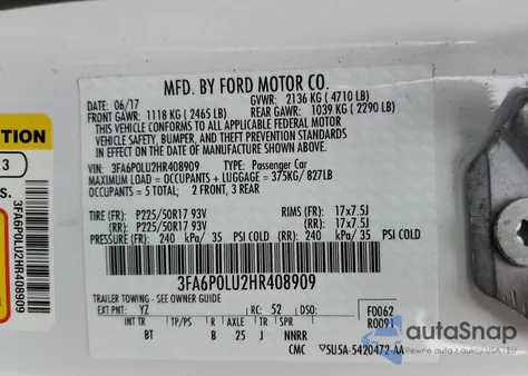 2017 Ford Fusion Se Hybrid from USA, damaged, VIN 3FA6P0LU2HR408909